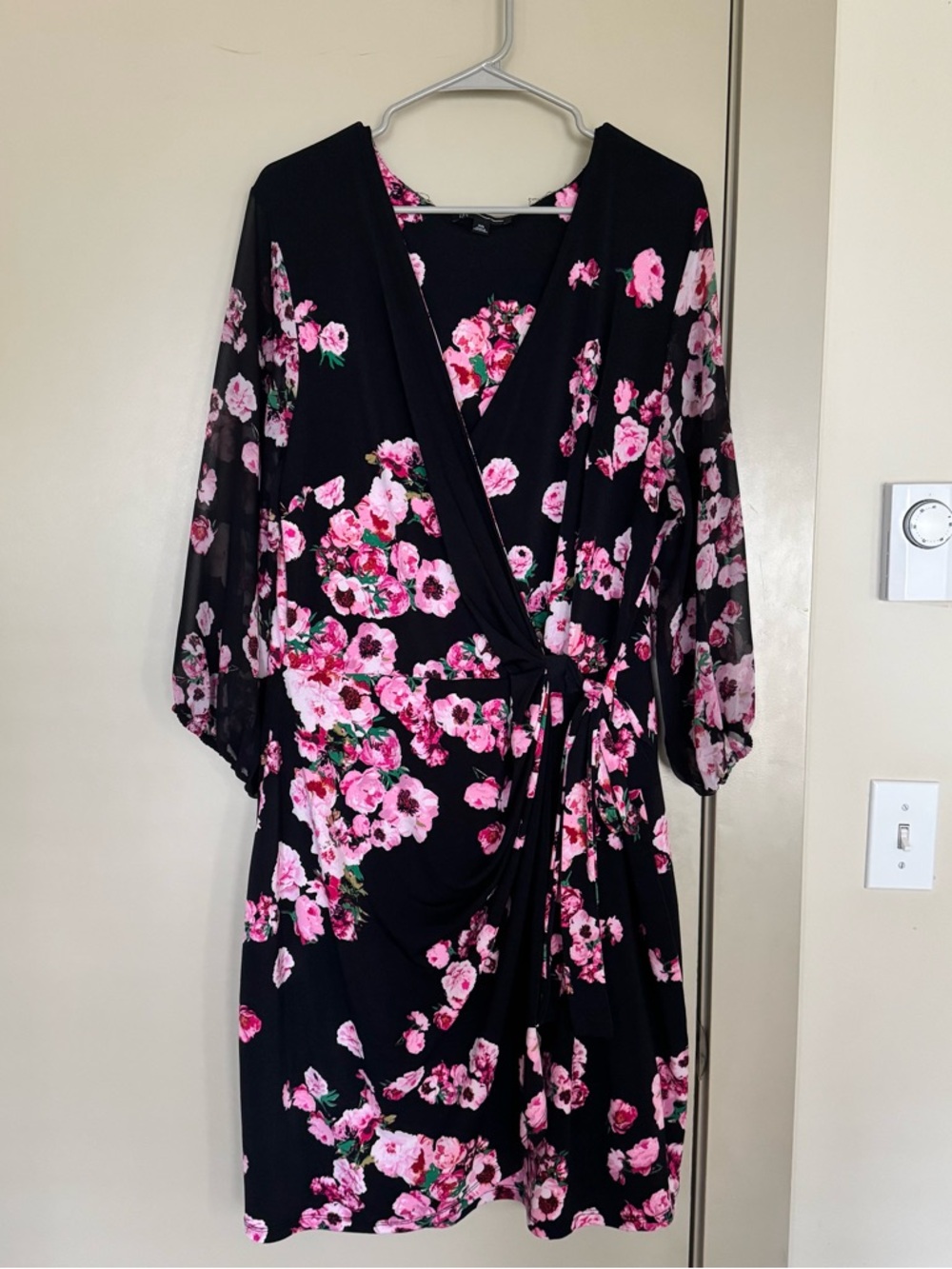 INC International Concepts Black Dress with Pink Rose Print